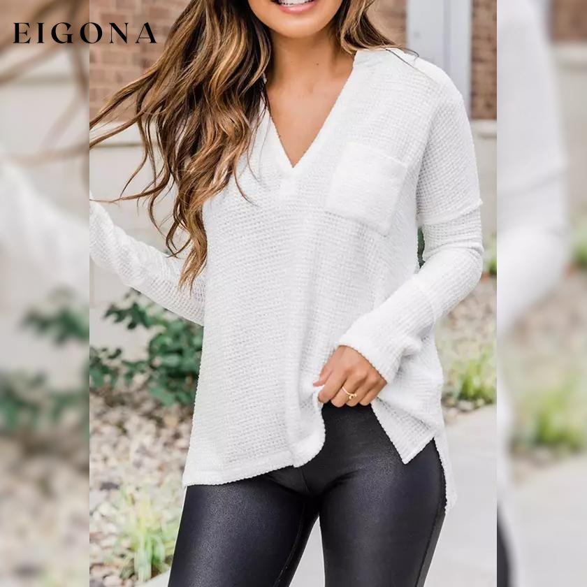 Women's Waffle Knit Fall Oversized Sweater V Neck Pullover Tops White __stock:500 clothes refund_fee:800 tops