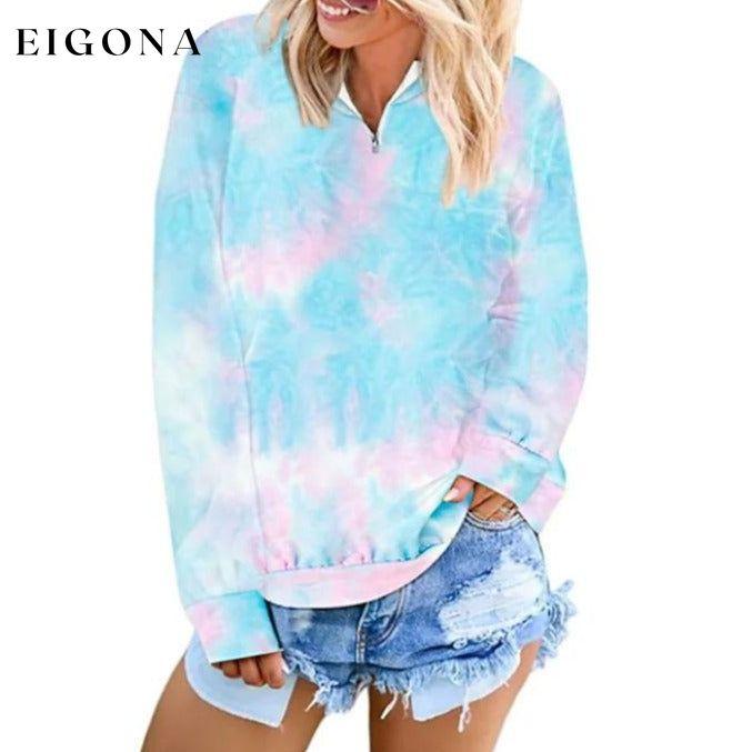 Women's Hoodie Pullover Quarter Zip Tie Dye Light Blue __stock:50 clothes refund_fee:800 tops