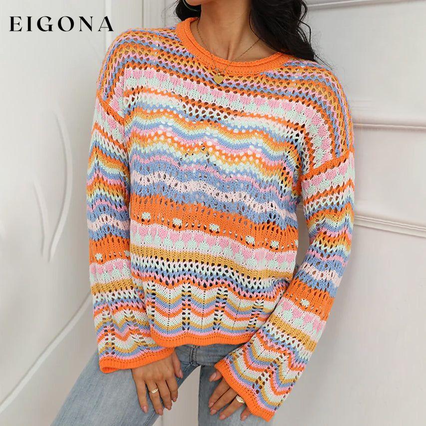 Women's Jumper Cable Knit Pullover Sweater Long Sleeve Orange __stock:200 Jackets & Coats refund_fee:1200