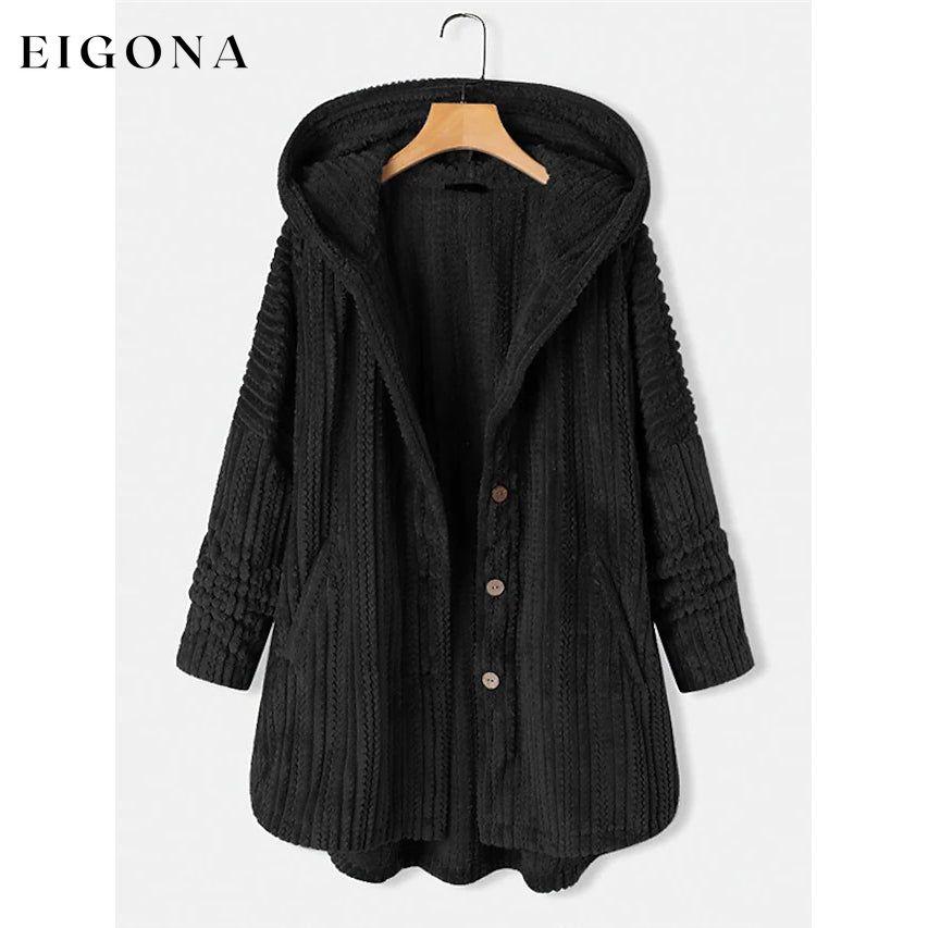 Women's Plus Size Coat Button Pocket Black __stock:200 Jackets & Coats refund_fee:1200