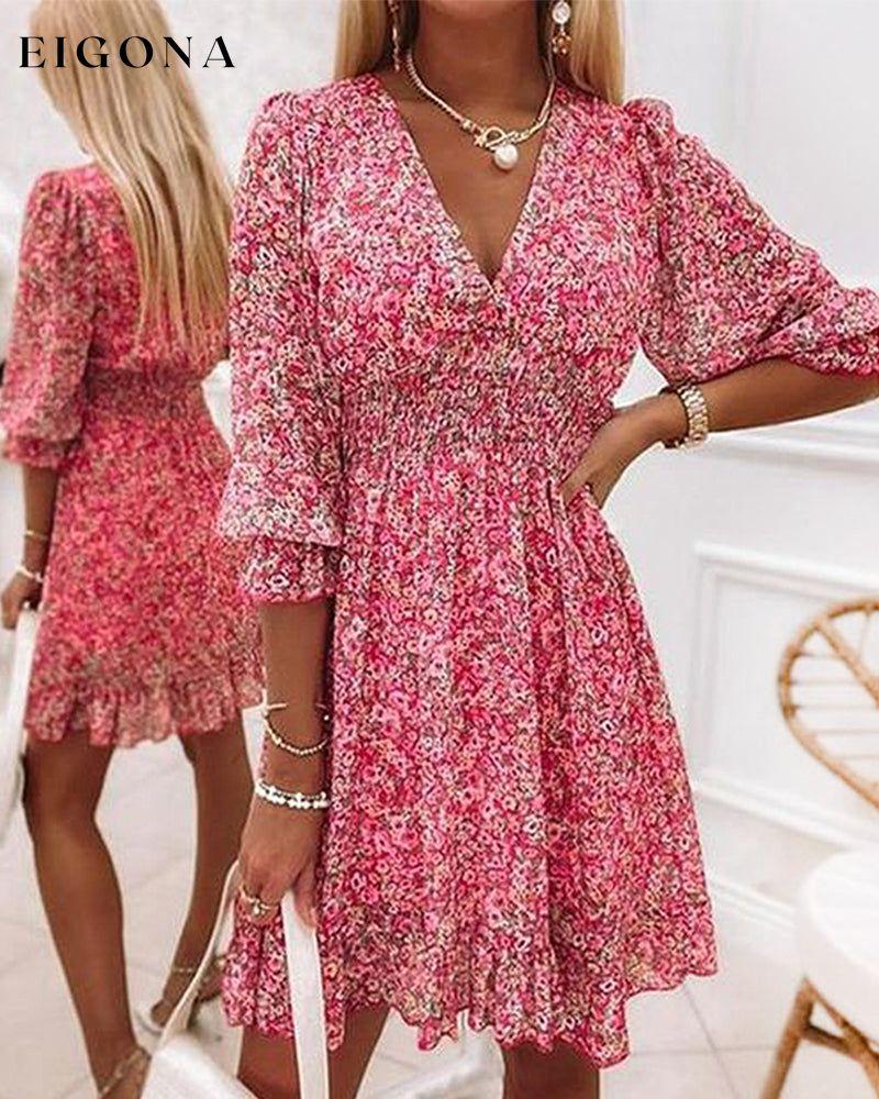 V-neck Floral Dress Red 23BF Casual Dresses Clothes Dresses Spring Summer