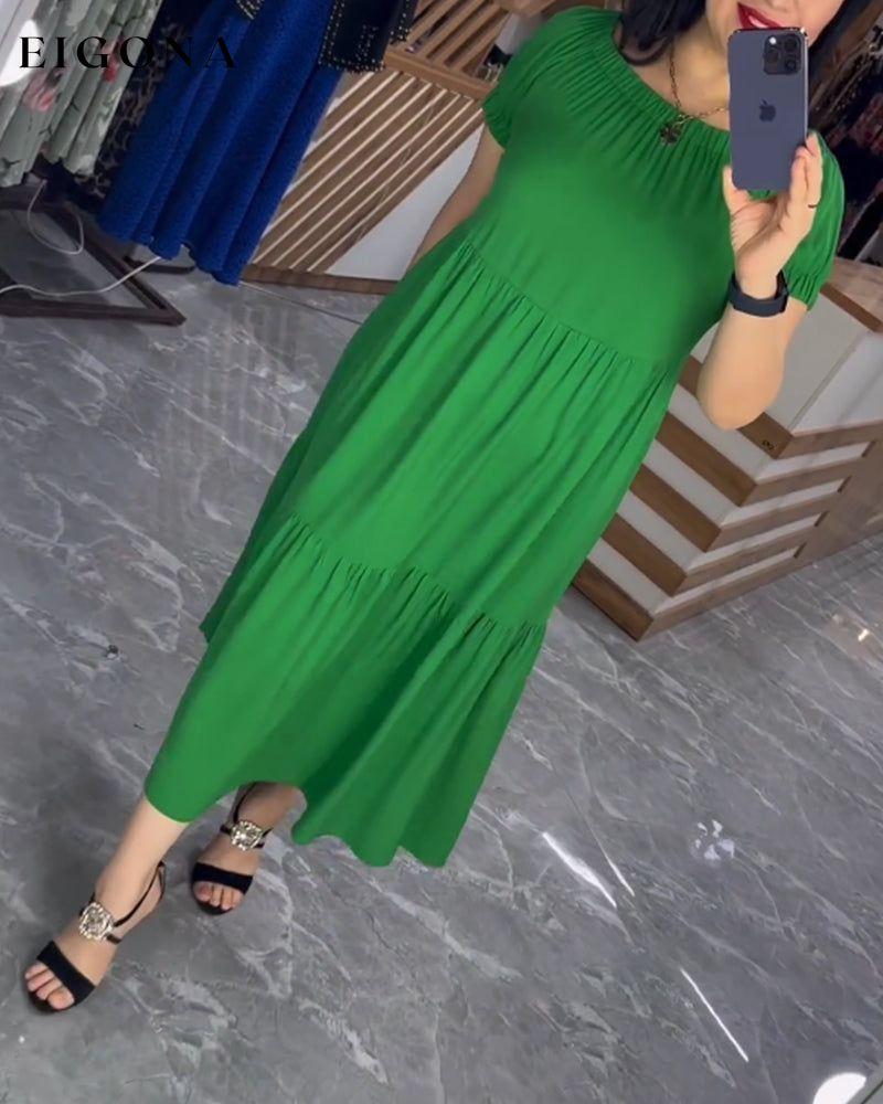 Solid color round neck short sleeve dress Green 23BF Casual Dresses Clothes Dresses Summer