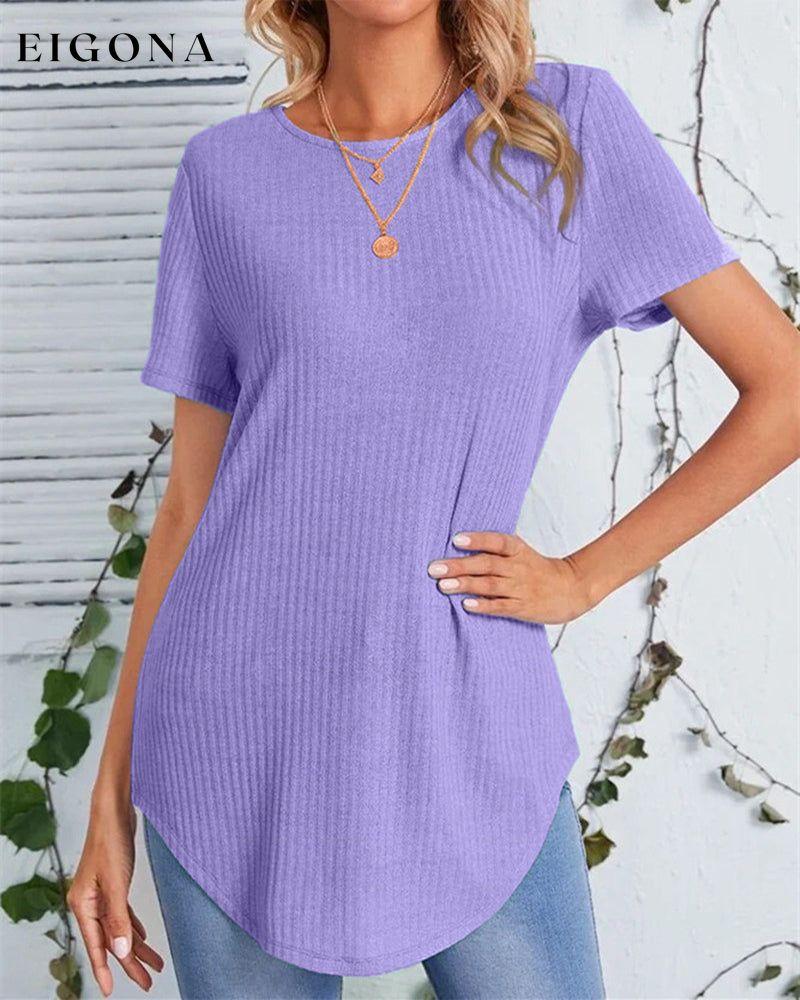 Back single-breasted casual solid color t-shirt Purple 23BF clothes Short Sleeve Tops Summer T-shirts Tops/Blouses