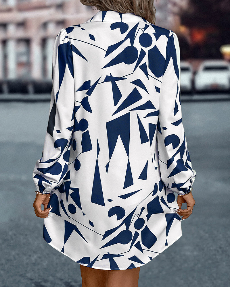 Contrast printed lapel shirt dress casual dresses spring summer