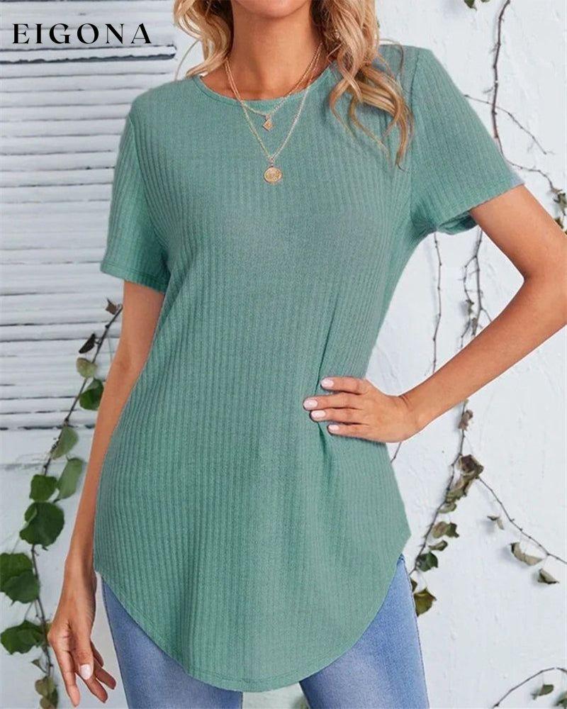 Back single-breasted casual solid color t-shirt Green 23BF clothes Short Sleeve Tops Summer T-shirts Tops/Blouses