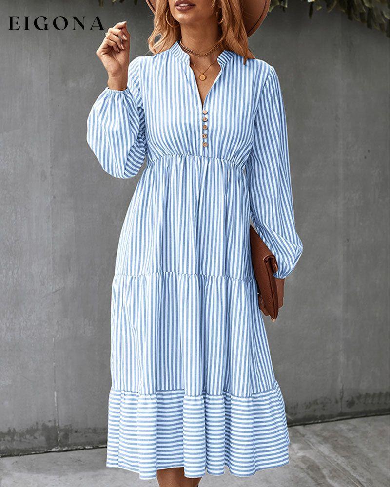 Striped print long-sleeve dress Blue 23BF Casual Dresses Clothes Dresses SALE Spring Summer