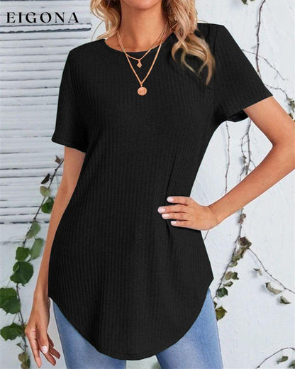 Back single-breasted casual solid color t-shirt Black 23BF clothes Short Sleeve Tops Summer T-shirts Tops/Blouses