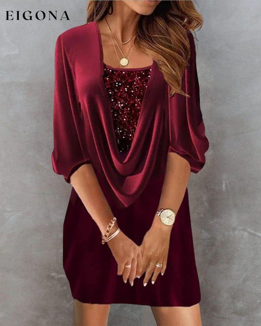 Burgundy sequin dress with 3/4 sleeves Burgundy 2022 F/W 23BF Casual Dresses christmas Clothes Dresses