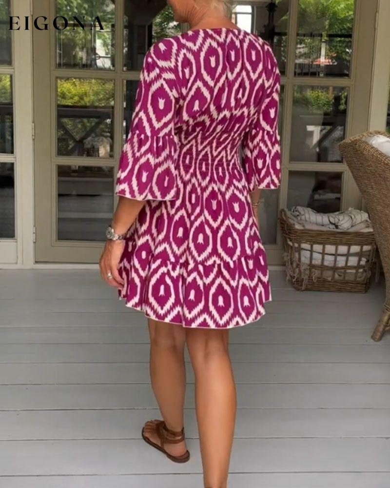 V-neck 3/4 sleeve print dress 23BF Casual Dresses Clothes Dress Dresses SALE Summer vacation dresses