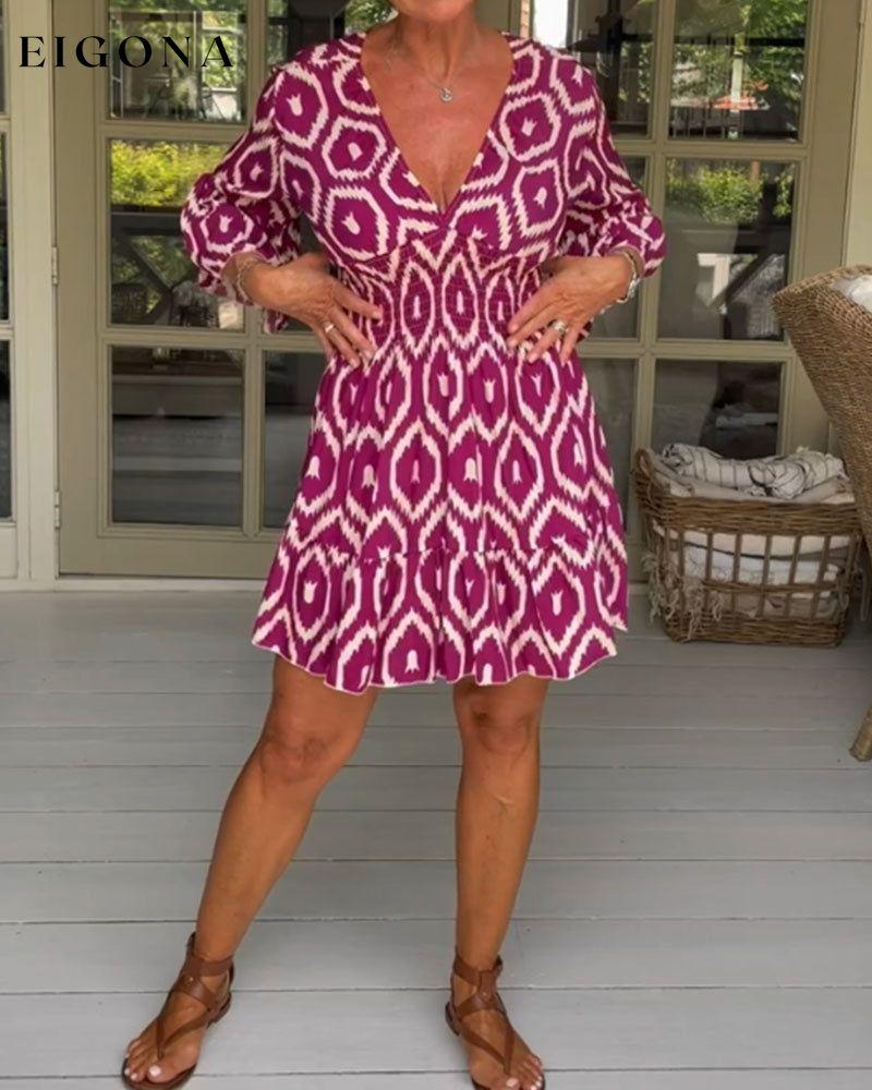 V-neck 3/4 sleeve print dress 23BF Casual Dresses Clothes Dress Dresses SALE Summer vacation dresses