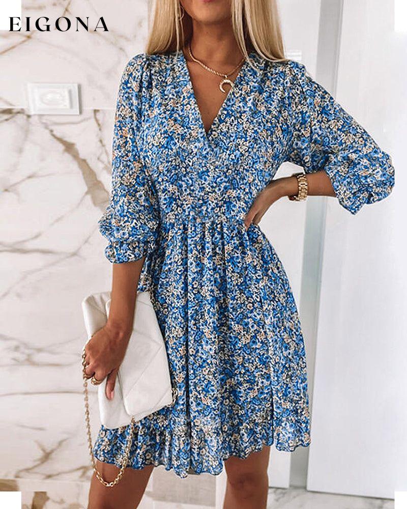 V-neck Floral Dress Blue 23BF Casual Dresses Clothes Dresses Spring Summer