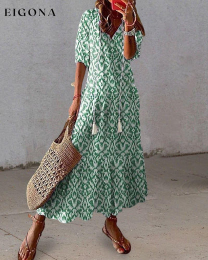 V-neck printed half-sleeved long dress 23BF Casual Dresses Clothes Dresses Spring Summer