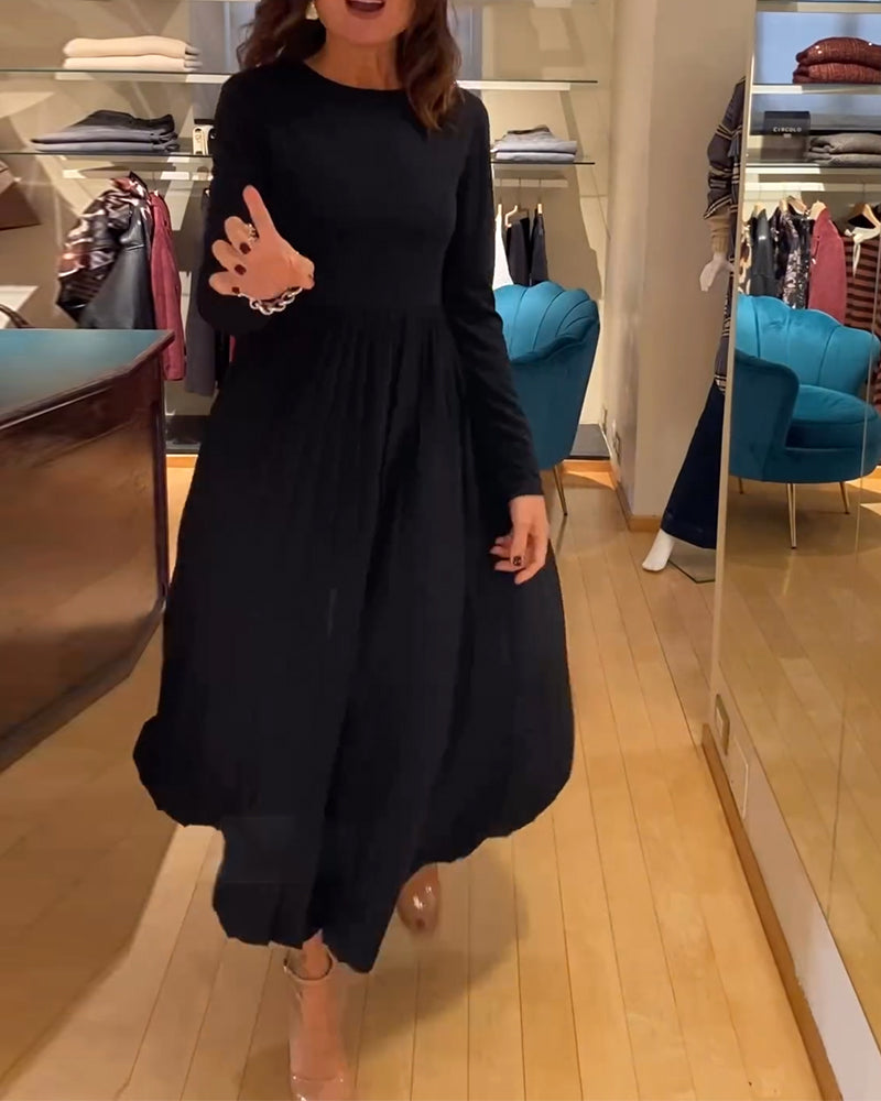 Solid Round Neck Fashionable Dress
