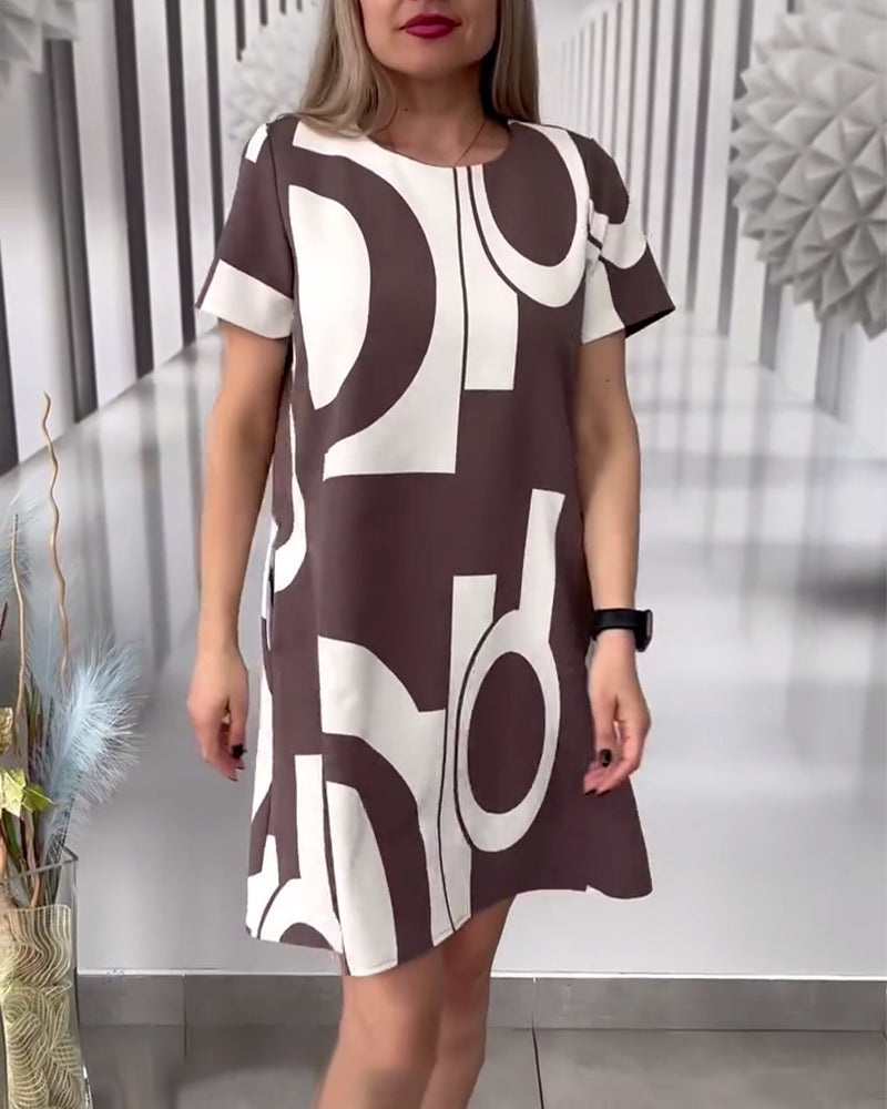 Short Sleeve Irregular Pattern Dress