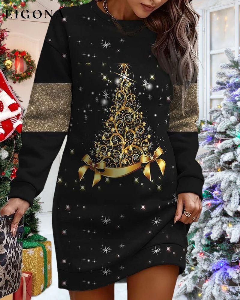 Casual Dress with Christmas Tree Print 2023 f/w 23BF casual dresses christmas Clothes Dresses spring