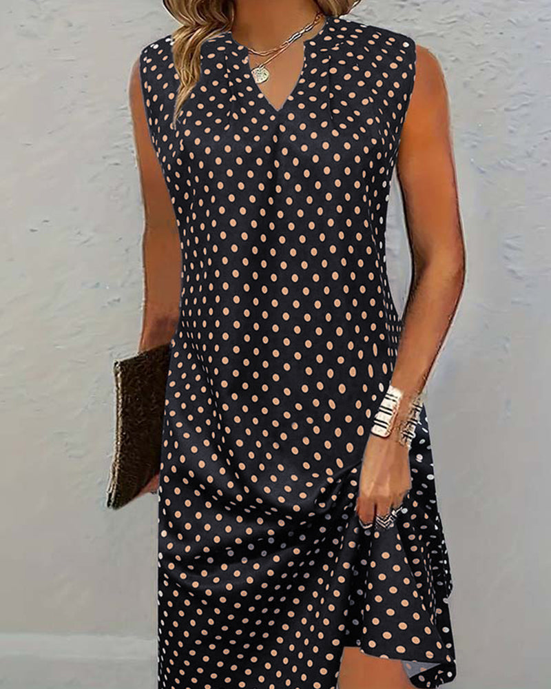 Polka dot print sleeveless elegant dress