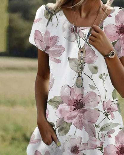 Abito casual stampato con scollo rotondo