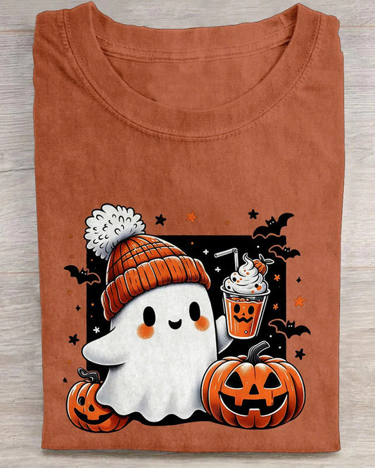 Halloween Cute Ghost Casual Print T-shirt 2024 f/w halloween spring summer t-shirts