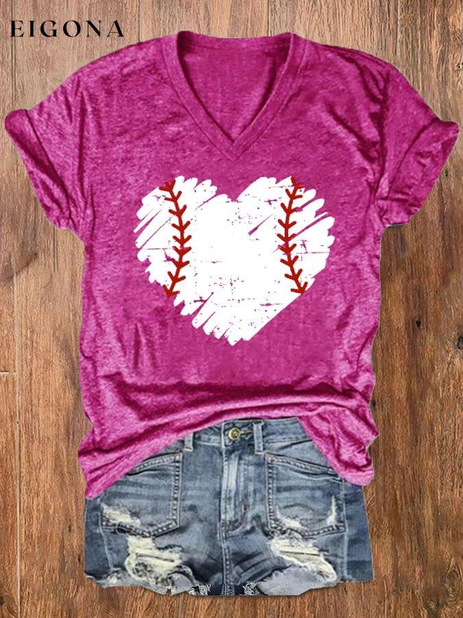 Women's Baseball Love Casual V-Neck Tee