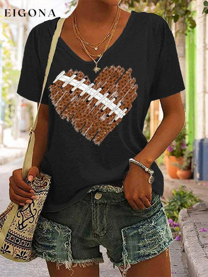 Women's Football Heart Print Casual V-Neck Tee ball print