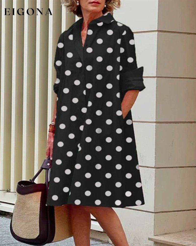 Polka dot print shirt dress Black 23BF Casual Dresses Clothes Dresses Spring Summer