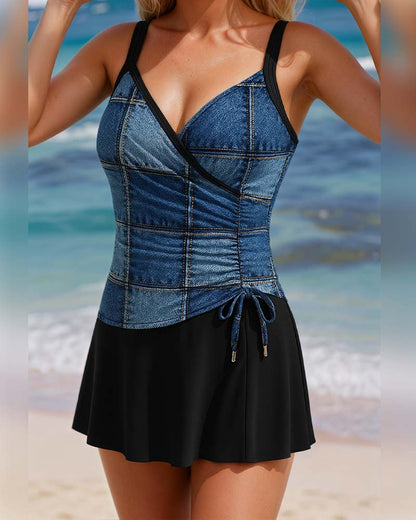 Skirt-Style Suspender Slim Swimsuit