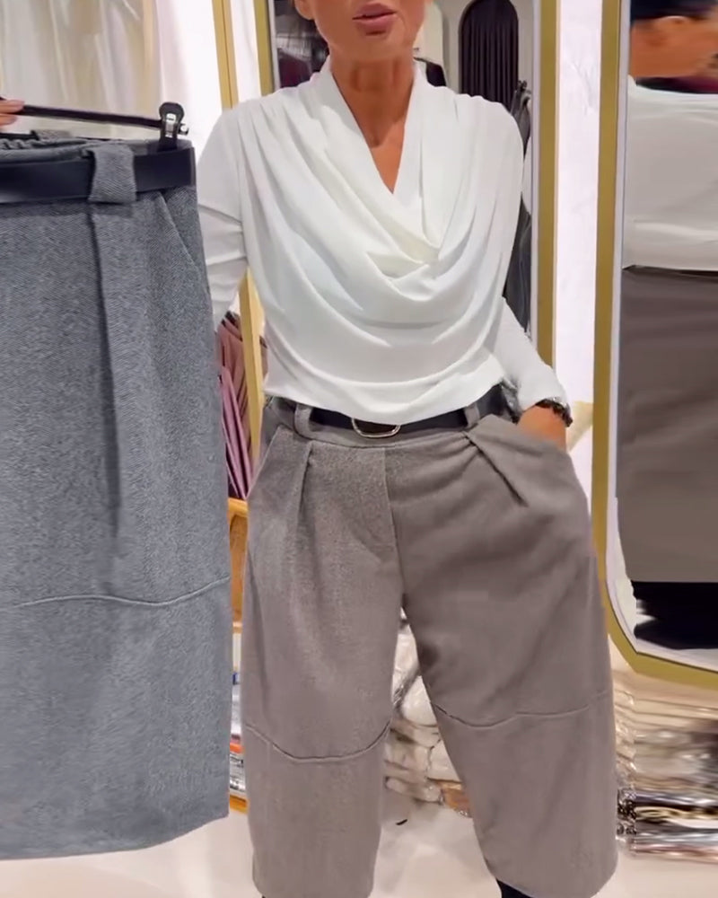 Cropped Wide-Leg Solid Color Pant