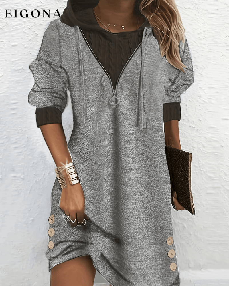 Contrast color hooded casual dress Gray 2023 f/w 23BF casual dresses Clothes Dresses spring