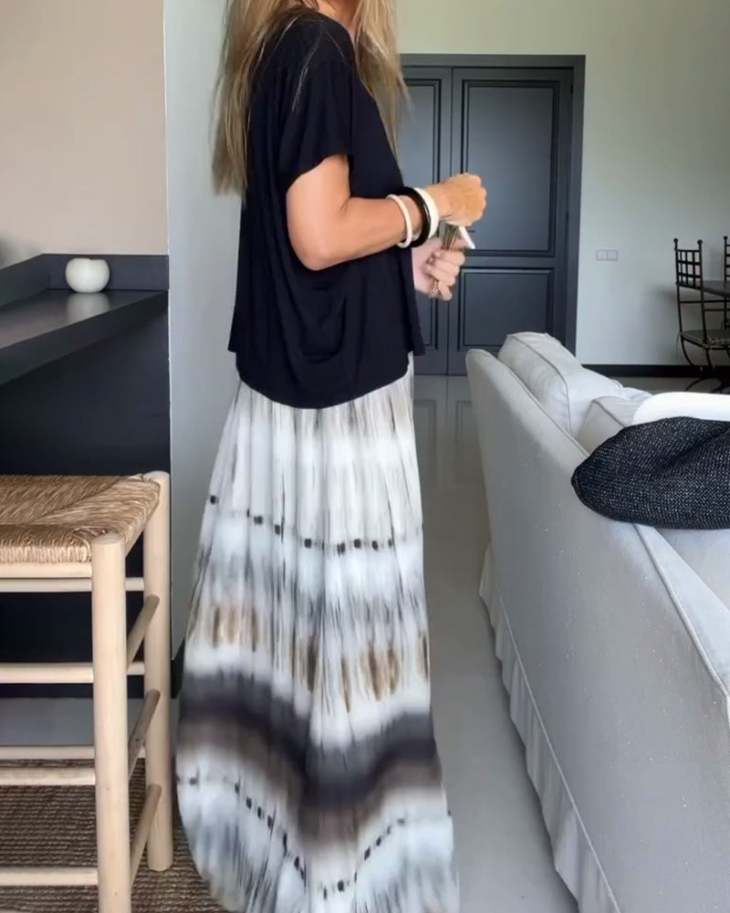 Casual Short Sleeve Comfort Skirt Two-Piece Set