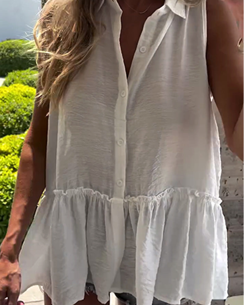 Sleeveless Lapel A-Line Tank Top