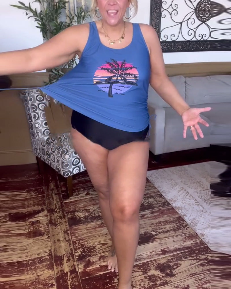 Lässiger, bedruckter Tanktop-Badeanzug für den Urlaub