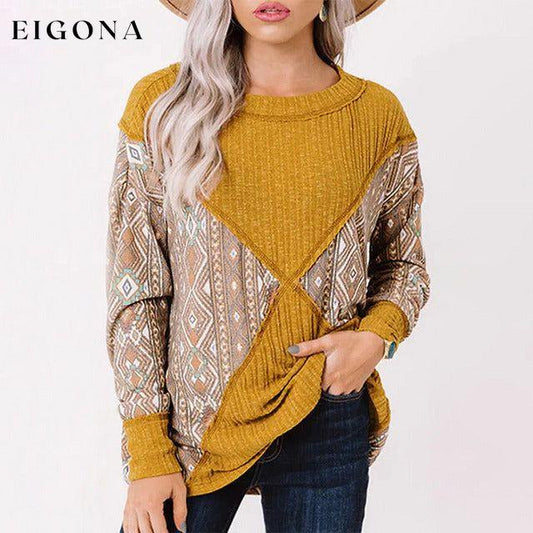 Geometric Print Patchwork T-Shirt Yellow clothes Plus Size tops