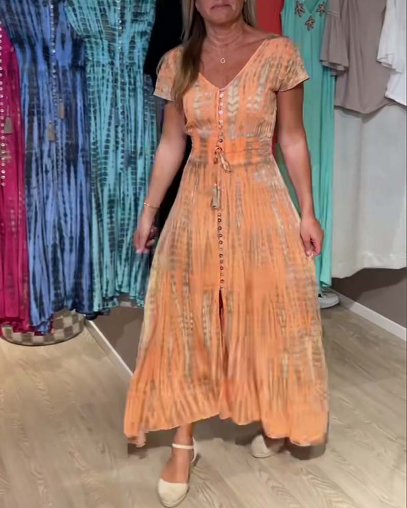 V-Neck Tie-Dye Short-Sleeved Dress