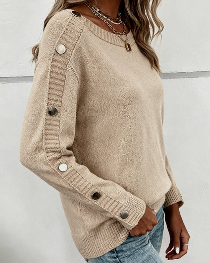 Button-Down Long-Sleeved Crew Neck Pullover