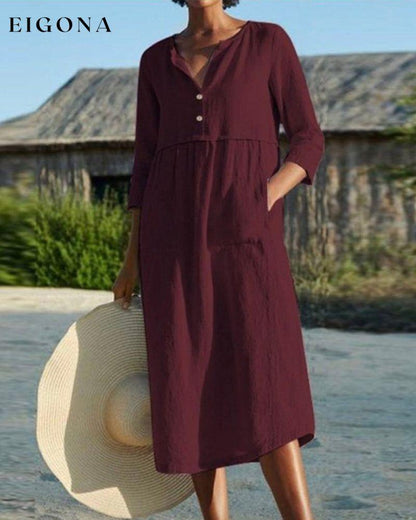 Half sleeve pocket dress Burgundy 2022 f/w 23BF Casual Dresses Clothes Dresses Spring Summer