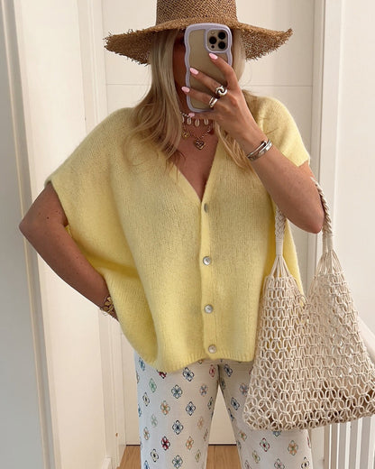 Sleeveless V-Neck Button-Front Sweater Cardigan