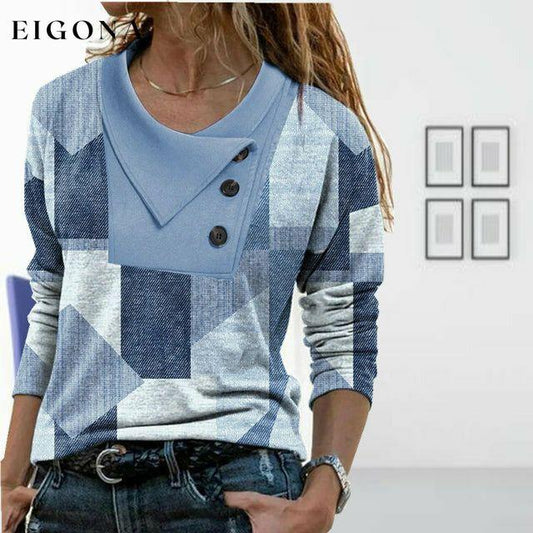 Casual Geometric Print Blouse Blue best Best Sellings clothes Plus Size Sale tops Topseller