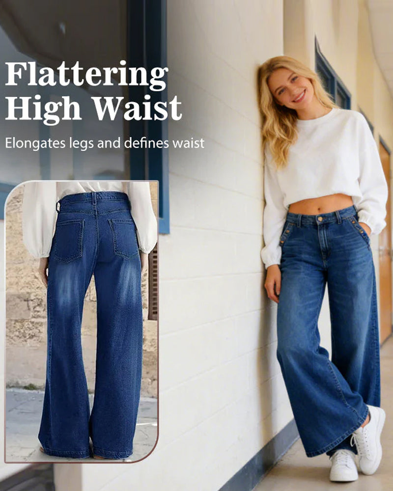Multi-Button Washed Loose Jeans