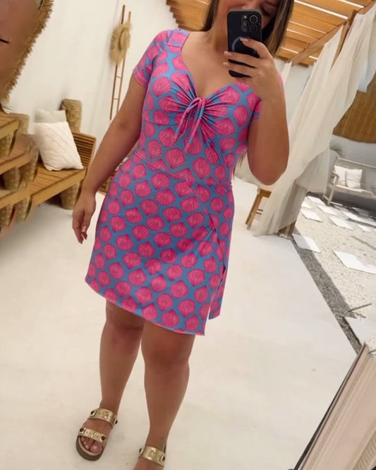 Costume da bagno alla moda con coulisse a maniche corte