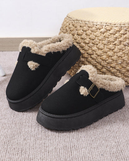 Thick-soled plush buckle warm slippers slippers