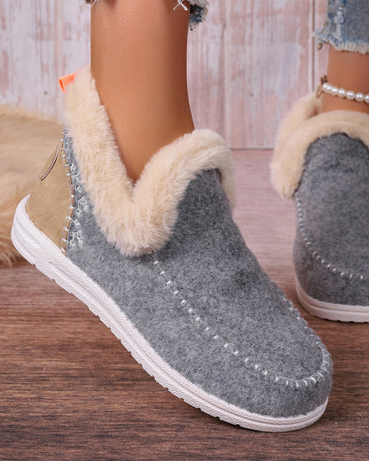 Casual solid color patchwork warm flat shoes 2024 f/w flats