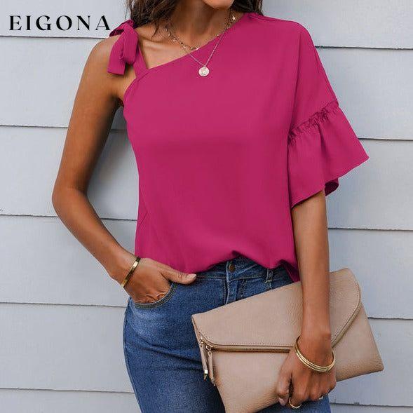 Women's fashion diagonal collar Ruffle Sleeve Chiffon Top clothes off the shoulder shirt shirt shirts short sleeve short sleeve shirt short sleeve top tops Tops/Blouses