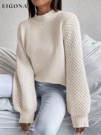 Openwork Mock Neck Long Sleeve Sweater clothes Ship From Overseas sweater sweaters Sweatshirt X.W