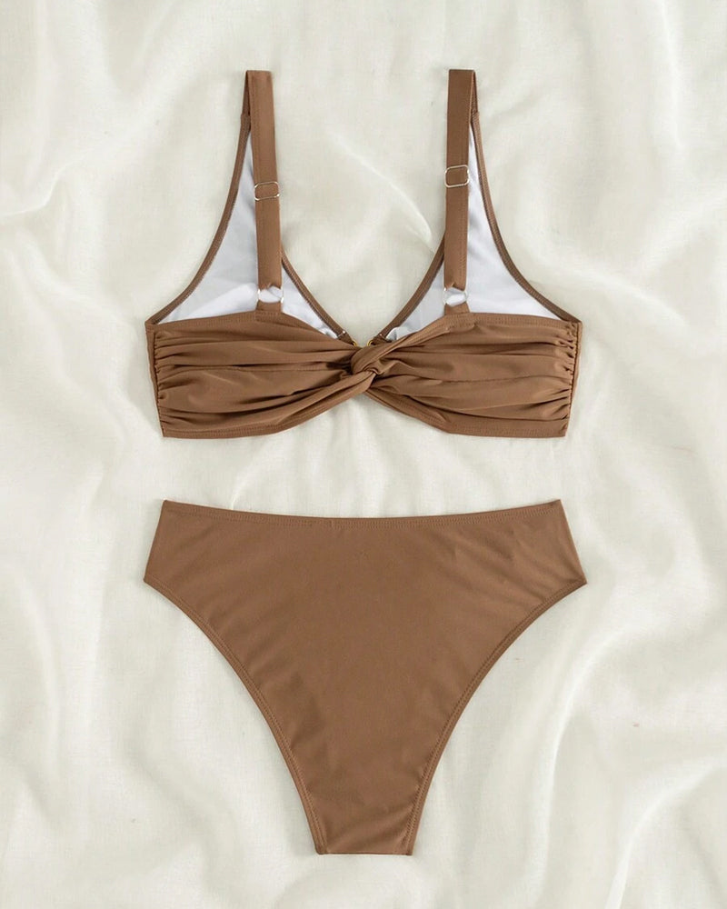 Sexy Solid Color Metal Button Bikini