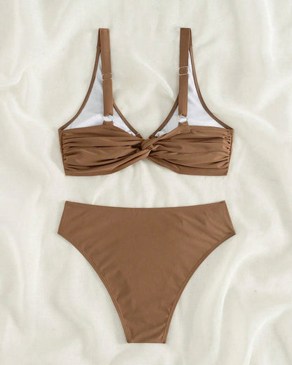 Sexy Solid Color Metal Button Bikini