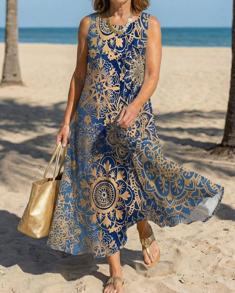 Mandala Print Sleeveless Casual Dress