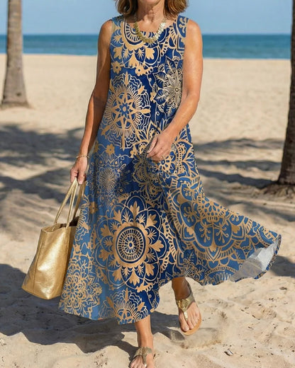 Mandala Print Sleeveless Casual Dress