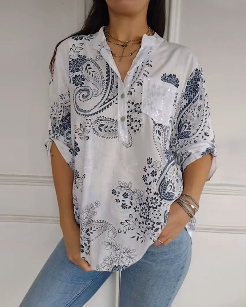 Retro button print blouse 2024 f/w blouses & shirts spring