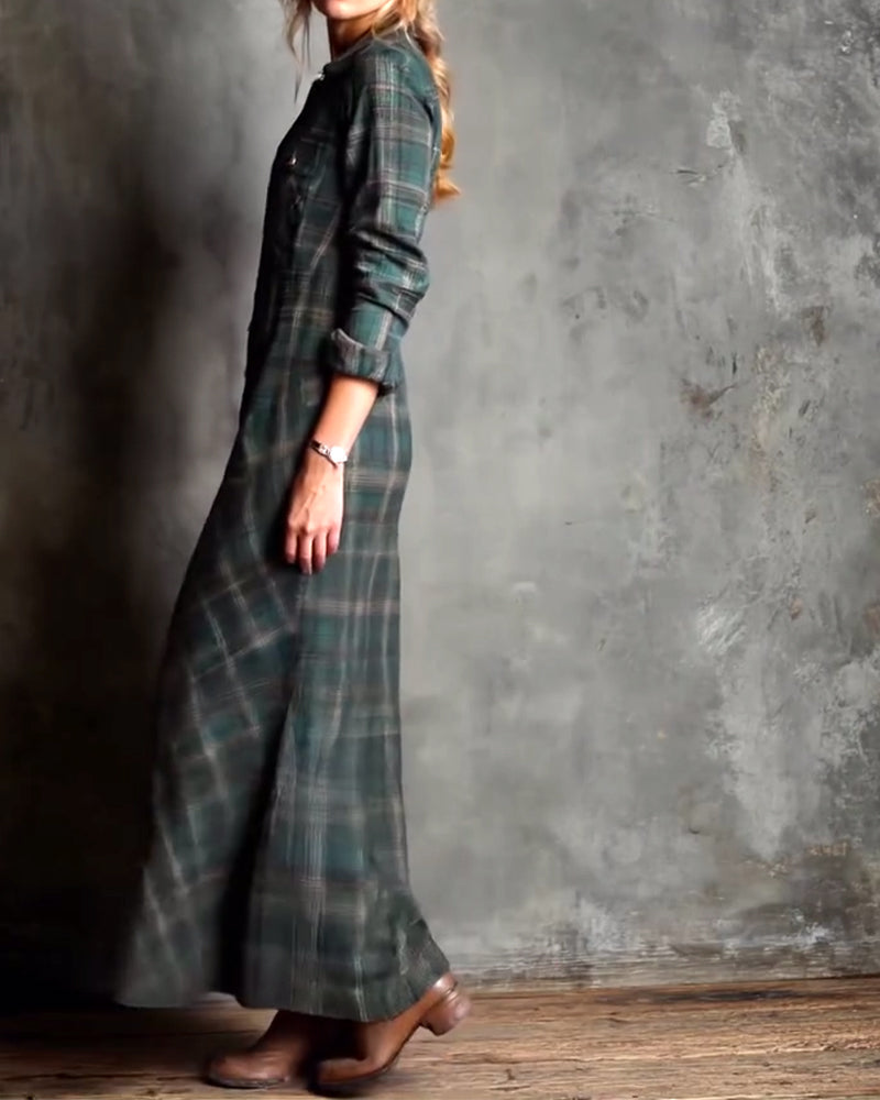 Fashionable Lapel Plaid Dress