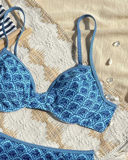 Sexy Suspender Triangle Print Bikini